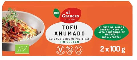 El Granero Integral - Tofu Ahumado - 2 Unidades de 100 g - Fuente de Proteínas y Ácidos Grasos Omega-3 - Rico en Magnesio - 100% Vegetal - Sin Gluten - Apto para Veganos