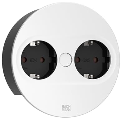 BACHMANN Einbausteckdose TWIST 2 rund 2-fach 2m Kabel Tischsteckdose für Küche und Büro Weiß 946.200 (mit automatische Öffnung, Anti-Fingerprint Beschichtung und abnehmbarem Cover)