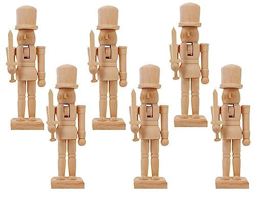 MAGICLULU 6 Stück Weihnachts-Nussknacker Unbemalt Unbemalt Nussknacker-Marionette Kleiner Unbemalter Nussknacker Zum Basteln Weihnachten DIY