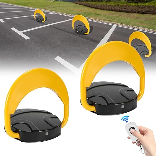 Cecaylie 2X Parkplatzsperre Ferngesteuerter, Absperrpfosten klappbar mit 4 fernbedienung und 4 Schlüsseln geliefert,Parkplatzsperre klappbar Antikollision 180°IP67,20M Fernsteuerung Gelb