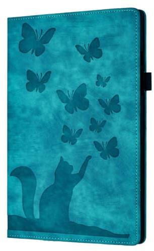 XFDSFDL® Protective Cover for Amazon Fire Max 11 (11 Inch) PU Leather Flip Case Butterflies Cat Pattern with Stand Holster Wallet Device Shell Lake Blue