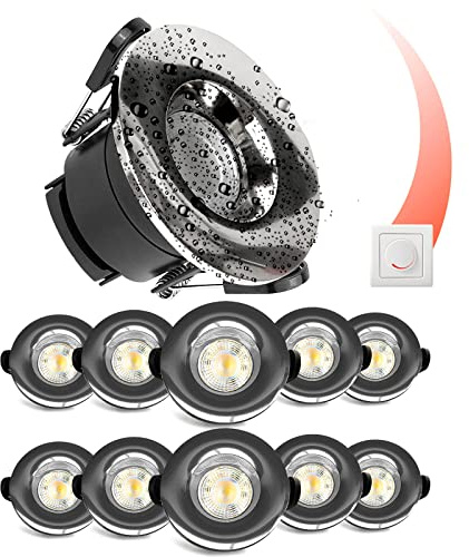 paul russells LED Recessed Downlight, Dimmable Warm/Cool/Day White 3 Adjustable CCT, 6Watt, IP65 Water, Dust & Fireproof Round Spotlight with Fixed Bulb and Chrome Bezel Ceiling Lights, 10 Packs