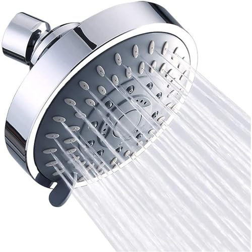 Michear Rainfall Shower Head High Pressure Fixed Showerhead 5-Setting with Adjustable Metal Swivel Ball Joint Replacement Chrome Showerhead Universal G1/2 Fitting (Silver)