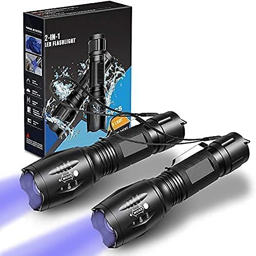 MOWETOO UV Torch LED Torch 2 in 1 Black Light with 4 Modes Waterproof 395nm UV Light Super Bright 500lm for Inspection Pet Urine Detecting Camping, Not Include Batteries