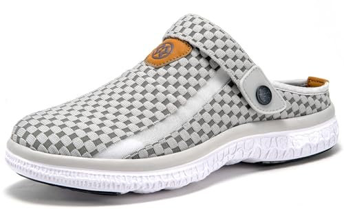 Zoccoli e Sabot Uomo Donna Sandali da Spiaggia Giardino Pantofole Maglia Traspirante Clogs Estate Antiscivolo Piatto Ciabatte, Grigio Chiaro, 41 EU