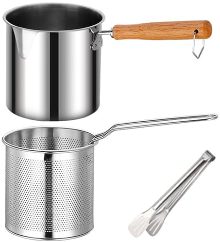 Pentola friggitrice, pentola friggitrice con cesto e pinza a manico friggitore friggitore in acciaio inossidabile friggitore senza rivestimento a bocca larga mini frigo