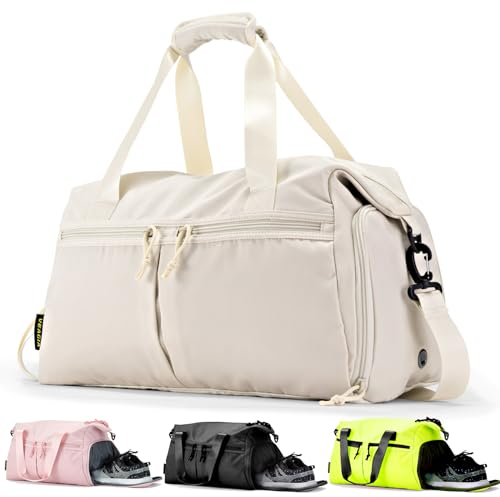 Weekender Seesack mit Schuhfach und Nasstasche, für den Alltag, Übernachtung, für Damen und Herren, Reisen, Handgepäck, Turnbeutel, Weiss/opulenter Garten, L, Turnbeutel