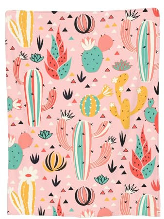 Manta de cactus rosa para adultos, lindos cactus y triángulos, encantadoras flores florales, mantas de regalo para mujeres y niñas, ligera, suave, acogedora para sofá, cama, habitación, viajes,