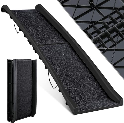 MAMIZO Rampe pour Chien,Rampe de Coffre Pliable pour Chien, Antidérapante,Charge maximale : 90 kg - pour Grands et Petits Animaux - Rampe de Coffre - pour Voitures, Lits, escaliers - 156 x 40 cm-Noir