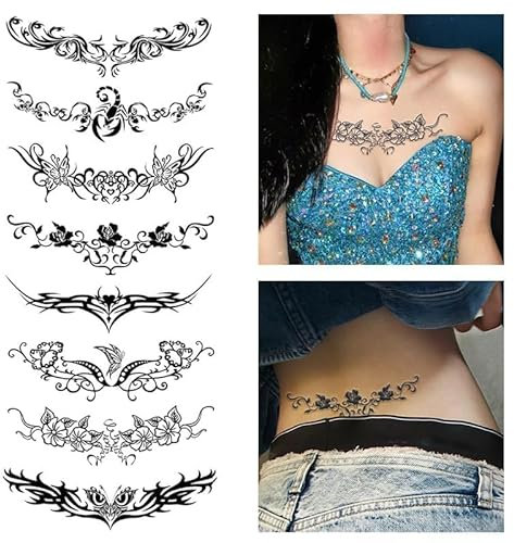 CARGEN Sexy Succubus Belly Temporary Tattoos -8 Sheets Of Black Devil's Heart Design Uterus Tattoo Stickers for Waterproof Fake Tattoos on Belly Chest Back Waist