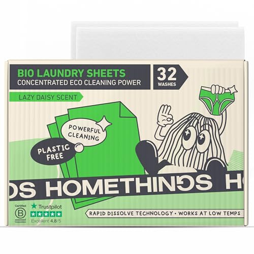Homethings Laundry Sheets, 32 Laundry Sheets (up to 64 washes), Eco Friendly Laundry, Bio, Lazy Daisy Fragrance