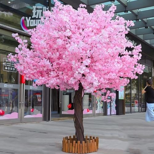 Qiang Künstlicher Kirschbaum, Künstliche Dekorative Pflanze,Künstlicher Baum,Seidenblumen-Wunschbaum,Für Hochzeit/Garten/Büro/Hotel,Innen- Und Außendekoration,Pink-Round-3x2.5m