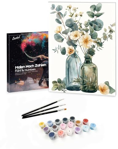 Bougimal Peinture par Numéro Adulte paysages avec Pinceaux et Acryliques Bricolage Peintures Kits, pour la Décoration Intérieure maison, Floral 1, 28x35cm(Avec Cadre)