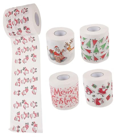 BCOATH 5rollen Weihnachtliche Bedruckte Einweg-papierservietten Mit Santa Claus Geschenkbox Weihnachtsbaum Und Schornstein-motiven Saugfähiges Weiches Toilettenpapier Für Festliche Partys