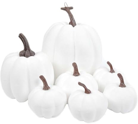 XLWLLNJ 7Pcs Künstliche Kürbisse Ernte Fallen Dekorative Kürbisse Halloween Kürbis, Weiß