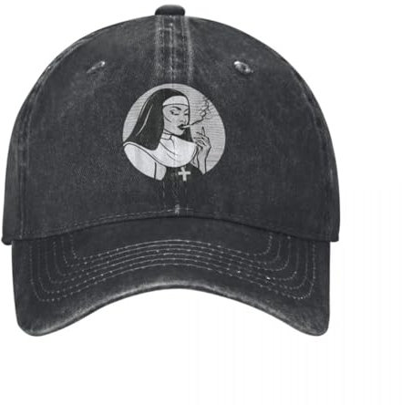 KUGEUII Unisex Vintage Bad Nun Smoking Baseballkappe Retro Distressed Washed Harajuku Unholy Snapback Cap Unisex Outdoor Alle Jahreszeiten Reisehut Geschenke