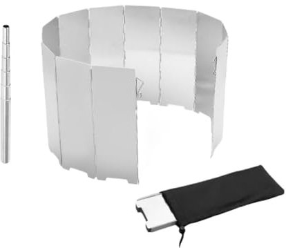 Abiyou 16 Platten Faltbar Aluminium Windschutz, Windschutz für Gaskocher Senden Teleskop Blasrohr, Windschutzscheiben für Camping, Küche, Gasherd, Schild, Windschutz im Freien, Windschutz