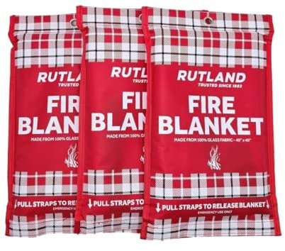 Rutland Feuerlöschdecke für Zuhause und Küche, Notfall, 3 Stück, 101,6 x 101,6 cm, Fiberglas-Feuerlöschdecke, Sicherheit für Grillen, Camping und Boote