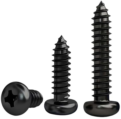 FandWay 30Pcs Self Tapping Screws Black,M5x40mm Wood Screws 304 Stainless Steel,Pan Head Self Drilling Screw,Round Head Sheet Metal Screw Phillips Drive for DIY WoodWork Repairs.