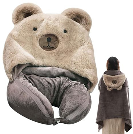 Coussin de cou en avion – Couverture d'oreiller de voyage | Couverture confortable portable avec chapeau, oreiller doux 2 en 1 multifonction lavable, oreillers de voyage pour les longs vols en avion