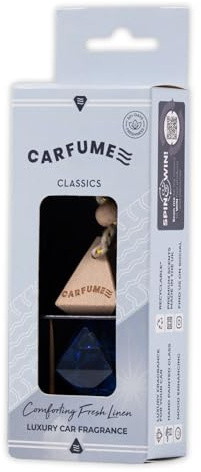Carfume Classic Comforting Fresh Linen Car Air Freshener | Premium Cotton, Laundry & Soft Floral Fragrance | Luxury Unisex Recyclable Scented Diffuser - Odour Eliminator - UK Made Car Accessories