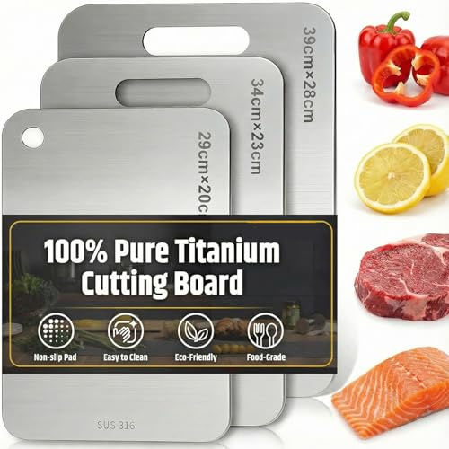 2026 New Food-Grade 3PCS Titanium Cutting Boards, Stainless Steel Cutting Board, Titanium Chopping Board, Chopping Board Set for Outdoor Kitchen Camping Hiking (29x20cm, 34x23cm, 39x28cm)