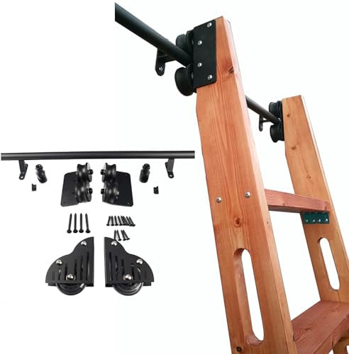 Round Tube Mobile Ladder Track Kit Sliding(No Ladder), Rolling Ladder Hardware Full Set Kit Rolling Track, Library Rolling Ladder Fittings, Home Loft Bookcase(16ft/488cm Track kit)