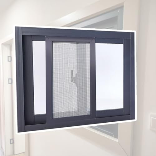 Große Haushaltsfenster mit Bildschirm und Gehärtetem Glas Herausnehmbare Schiebefenster mit Aluminiumrahmen Dunkelgraue Schuppen Horizontales Schiebefenster(112x51cm(WxH))