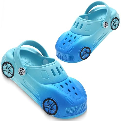 AYUEBO Zuecos para Niños Zuecos Unisex Niños Sandalias de Playa Antideslizante Respirable Piscina Jardín Sandalias Ligeras,Auto-Azul