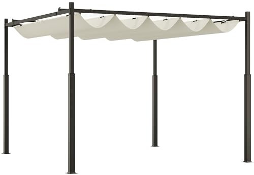 Outsunny Gazebo Pergola 3 x 3 m avec toile pliable et imperméable pour jardin, terrasse, terrasse, piscine, structure métallique, blanc crème