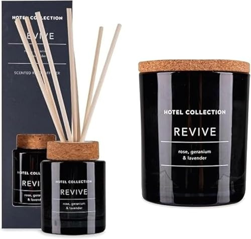 ark future Hotel Collection Revive Scented Reed Diffuser 100ml & Scented Candle 200g – Rose, Geranium & Lavender Fragrance, Relaxing Home Aromatherapy