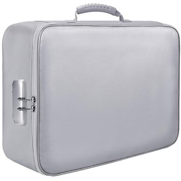 Fireproof Document Box, Waterproof File Organiser Box, Safe Portable Home Fire Lockable Storage Boxes, Collapsible Travel Document Holder, File Storage Boxs with Inserts Bags and Zipper (Grey)