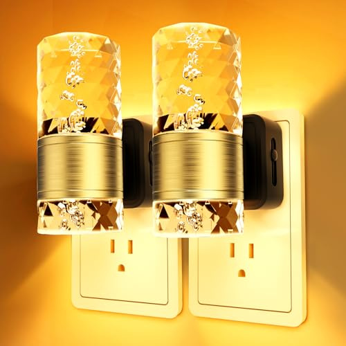 PKBD Night Light Plug in Wall with Dusk to Dawn Sensor, 3000K Warm White Light, Adjustable Brightness 100LM, Plug in Night Light for Bedroom, Hallway, Stair, Bathroom and Corridor, 2 Pack