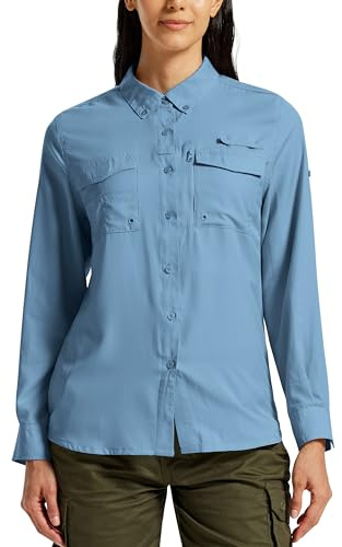 MoFiz Camicia Trekking Donna Maniche Lunghe Bluse Sportiva UPF50+ Button Down Camicia