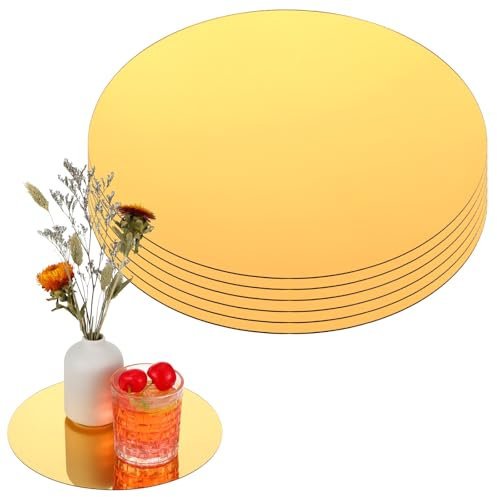 HaiFafafaing 10 Inch Table Centrepiece Gold Round Mirrors, 6 Pcs Wedding Table Centerpieces, Tea Party Decorations, Wall Decor, Candle Plates, 1 mm Thickness