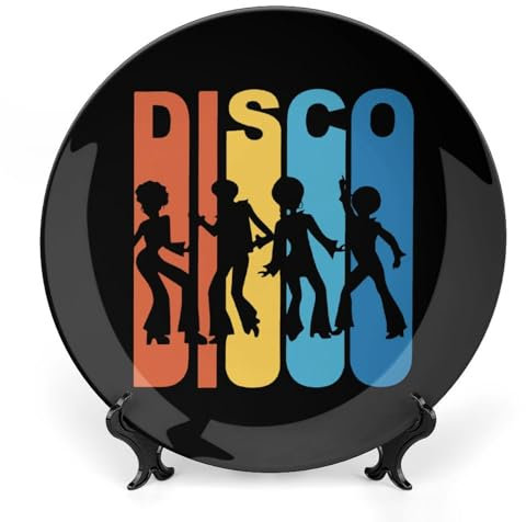 Vintage 1970's Disco Decorative Plate with Display Stand Ceramic Dinner Plates Art Crafts 7inch