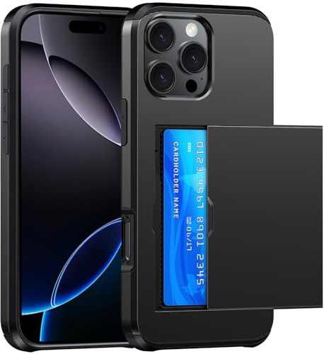 SZSSZSM for iPhone 16 Pro Max Wallet Case with Card Holder, Black | Hidden Card Slot, Double Layer Shockproof, Drop Protection, Slim Fit Design, Daily Commute
