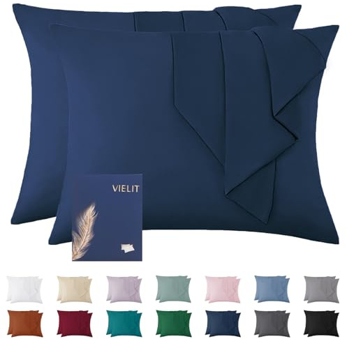 Vielit Kissenbezug 60x80 Dunkel Blau Weich Kopfkissenbezug 60x80 2er Set Mikrofaser Deko Kissenhülle Für Kissen 60x80 Öko-Zertifikat Resistent Hypoallergen