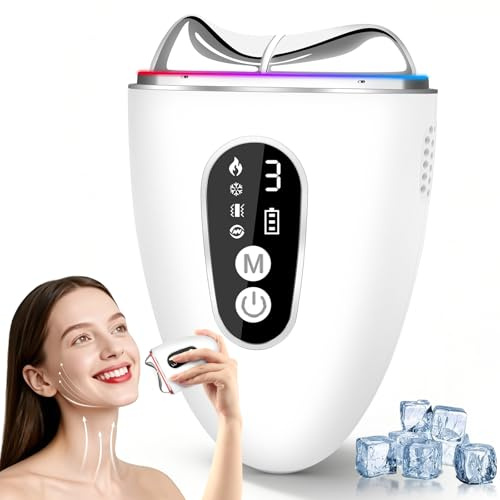 Appareil Anti Rides Massage Visage 4 Modes, EMS Guasha Électrique 4 en 1,Masseur Visage Lifting avec Froid Chaleur & Vibration,Masseur Facial pour Face Cou Anti-age Raffermissant