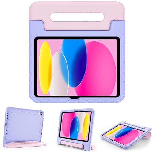 ProCase Custodia iPad A16 11 Generazione 11 Pollici 2025/10 Generazione 10,9 Pollici 2022 per Bambini, Cover Antiurto con Maniglia Convertibile -Viola Rosa