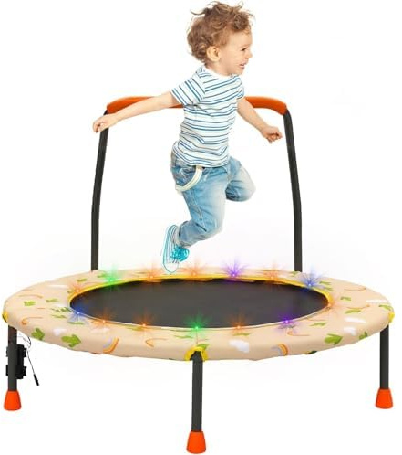 Trampolin Kinder Indoor Outdoor Mini Kindertrampolin mit Verstellbarer Haltegriff Gepolsterter Sicherheitsabdeckung, Trampolin Klein für ab 3 Jahre