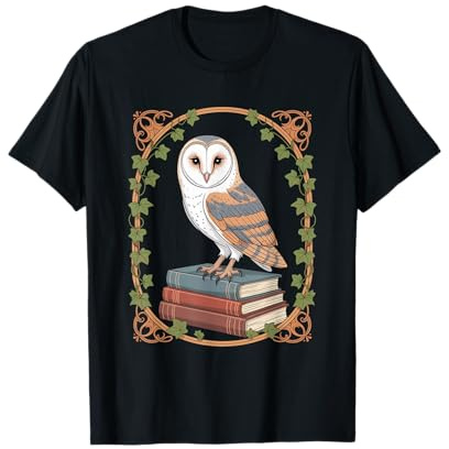 Cottagecore Eule Auf Büchern Efeu Rahmen Waldpoesie T-Shirt