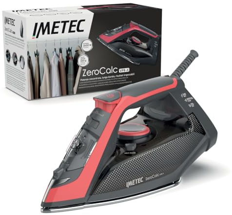 Imetec Zerocalc VPR-X – Ferro da stiro a vapore 2600 W con colpo vapore 220 g, sistema 2X Zerocalc anticalcare, piastra in acciaio satinato con finitura laser e punta di precisione, leggero