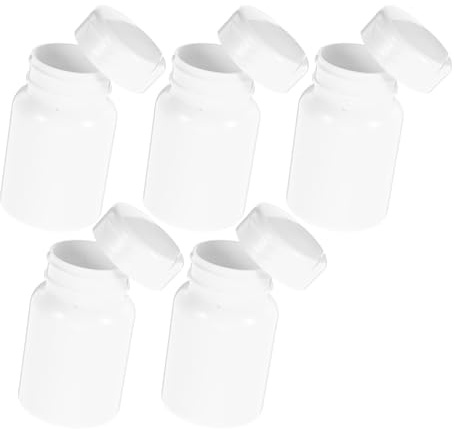 HOLIDYOYO 5pcs Medicine Container Plastic Pill Bottles with Caps Portable Reagent Storage for Solid Powder Capsules and Chemical Samples and Carry Case