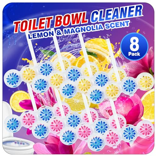 Scent-Hi Toilet Rim Blocks 8 Pack, Lemon & Magnolia Freshener & Cleaner | Clip-On Toilet Cleaner Blocks, Anti-Limescale Deodoriser and Long-Lasting Toilet Freshener for Extra Toilet Freshness