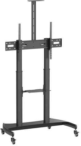 Mobile TV Cart, 60-100 Inch and 100kg, Height Adjustable, AV Shelf | height adjustable 136.5-168.5cm for presentations;15° tilt for viewing angles; AV shelf and cable management for equipment