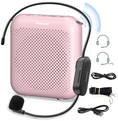 Norwii Wireless Voice Amplifier for Teachers, Portable Bluetooth Speaker | ①Wired and Wireless Microphones②15W, 5200mAh Battery④Personal Megaphone Sound Loudspeaker for Events, Classroom, Tour Guides