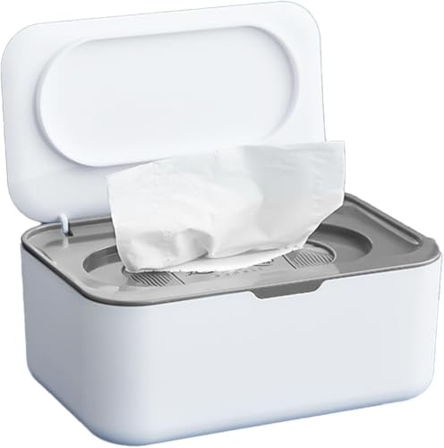Wet Wipes Dispenser Container Box, Refillable Wet Wipes Dispenser for Babies & Adults ，Wet Napkin Storage Box Holder, Tissue Storage Boxs with Lid for Kitchen Bathroom Offices Car(Gray)