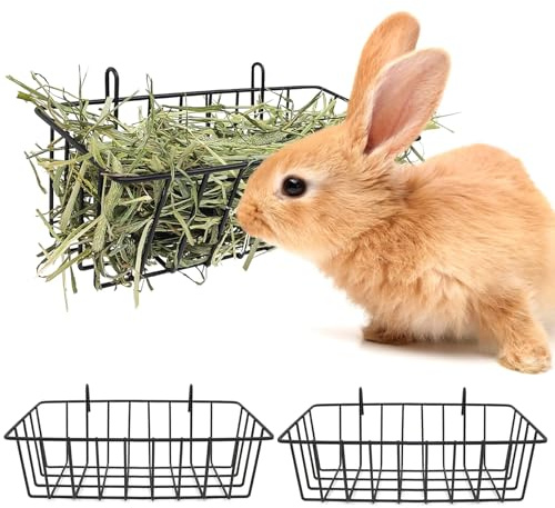 Xygobla 2PCS Metal Hanging Rabbit Hay Feeder Rack | Guinea Pig Cage Accessories Less Wasted Hay Holder, Grass Feeding Rack for Chinchilla, Bunny, Hamster & Small Animals