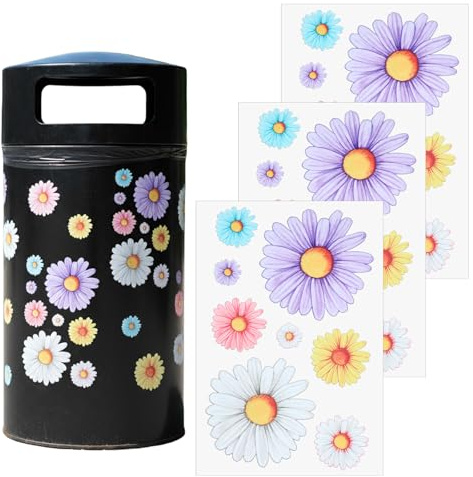 3 Blätter Mülleimer Blumen Aufkleber, 4 Größen Wasserdichte Daisy | Bunt Aufkleber für Kühlschränke und Wanddekorationen verwendet werden